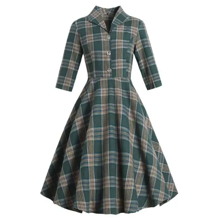 Elegante Vestido de Olla Swing de Moda Vintage Estilo Otoño-Invierno 1950s Cuello Recortado Retro - 1