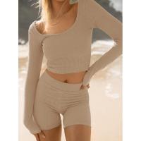 BUNO-Conjunto de ropa de estar por casa para mujer, tops ajustados de manga larga y pantalones cortos de motorista, 2 piezas, verano, 2025 - details 67
