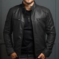 Chaqueta de Cuero de Motocicleta para Hombres en Primavera-Verano Cuello Alto, Estilo Punk, Ligero - details 1