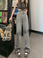 Pantalones vaqueros grises para mujer, pantalones rectos de cintura alta con tinte anudado, pantalones de pierna ancha holgados Vintage, pantalones vaqueros informales de autocultivo para mujer de verano - details 4