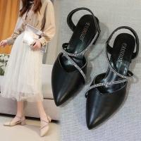 2025 nuevas sandalias de hadas viento bolsa de verano cabeza tacón grueso diamantes de imitación tacón alto con falda zapatos de mujer - details 1