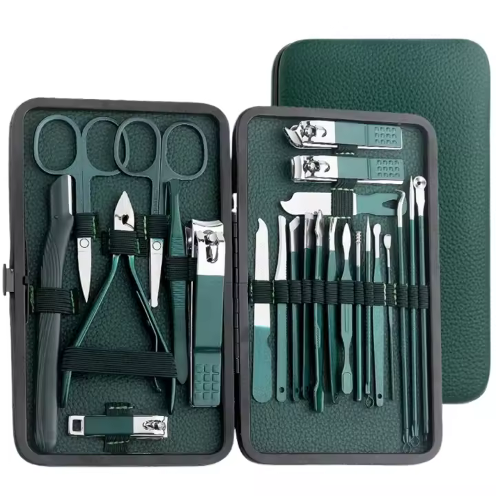 Juego de tijeras para pedicura y cortador de uñas de acero inoxidable, color verde herramienta portátil para manicura y pedicura - 1