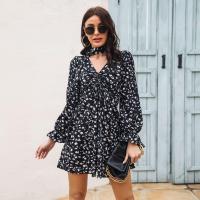 Vestido corto de gasa con cuello en V para mujer, Bonito traje elegante y de manga larga con estampado Floral, novedad - details 3