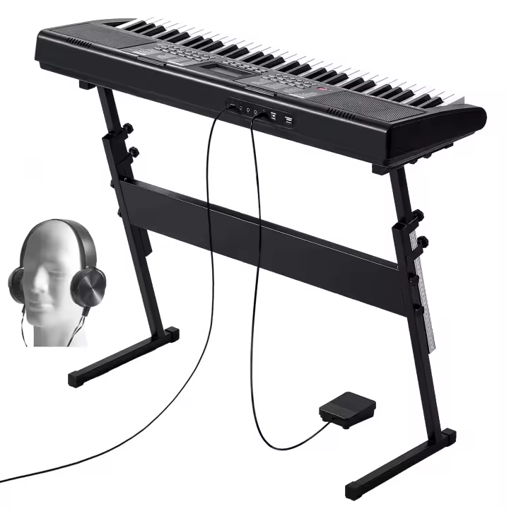 SucceBuy Piano con teclado digital de 61 teclas, teclas iluminadas, piano eléctrico portátil con soporte ajustable, 600 tonos, 500 ritmos - 1