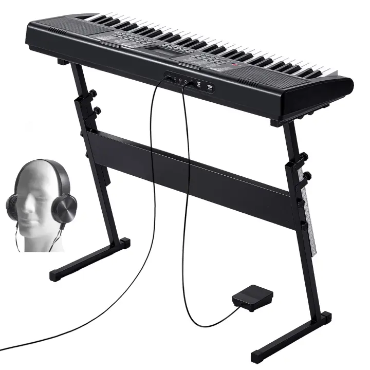 SucceBuy Piano con teclado digital de 61 teclas, teclas iluminadas, piano eléctrico portátil con soporte ajustable, 600 tonos, 500 ritmos - 1