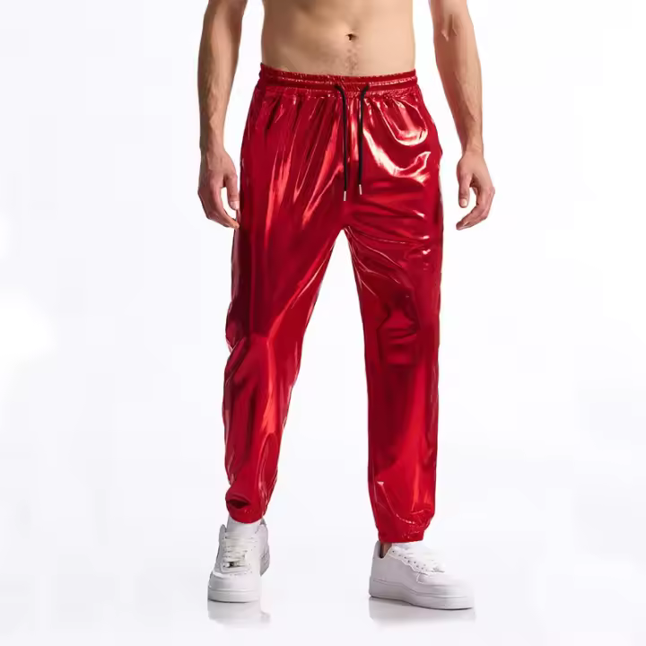 Modo Superficie brillante estampage à chaud hommes pantalons décontractés Harajuku Hip Hop Disco danse Streetwear cordon discothèque pantalon - 1