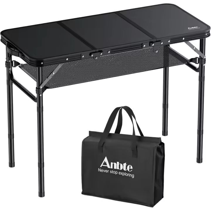 Mesa Plegable Camping 90 x 40 x 26-51-70cm con Altura Ajustable Aluminio Impermeable Mesa Playa Portátil, Soporta 30 kg, con Bolsa de Almacenamiento para Barbacoa, Playa, Jardín, Picnic Negro - 1