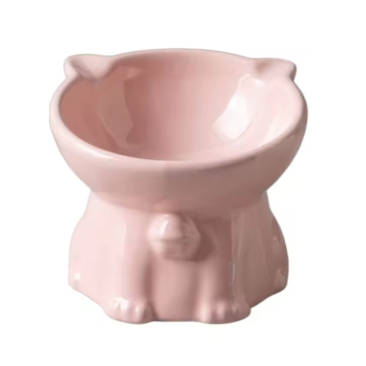 Dispensador de alimentos, cuenco de cerámica para gatos, bonito y creativo cuenco de base alta para mascotas, antivuelco, multiusos, alimentador para beber para mascotas, protección del cuello - 1