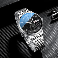 Reloj de Pulsera Luminoso Impermeable POEDAGAR Diseño de Calendario de Cuarzo con Correa de Acero Inoxidable Regalo Perfecto para Hombres, Papá, Amor Joyería de Gafas de Sol - details 3