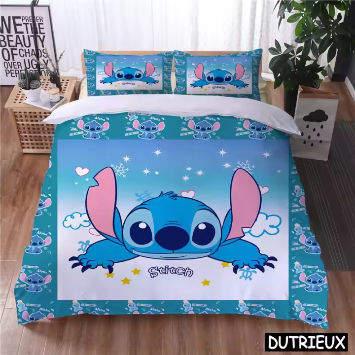Conjunto de Cama Kawaii Lilo y Stitch Tamaño Rey y Reina Funda de Edredón de Dibujos Animados - 1