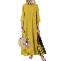 Vestido Vintage de talla grande para mujer, Vestido largo estampado con botones laterales y manga 3/4 de verano, vestidos largos para mujer - details 4