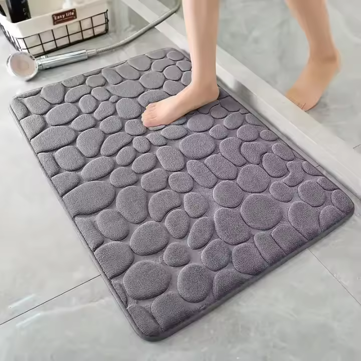 Estera absorbente antideslizante del alivio del guijarro del cuarto de baño 3D, lavable a máquina, secado rápido - 1