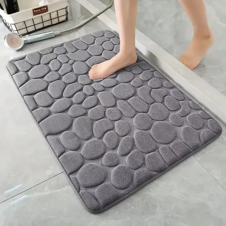 Estera absorbente antideslizante del alivio del guijarro del cuarto de baño 3D, lavable a máquina, secado rápido - 1