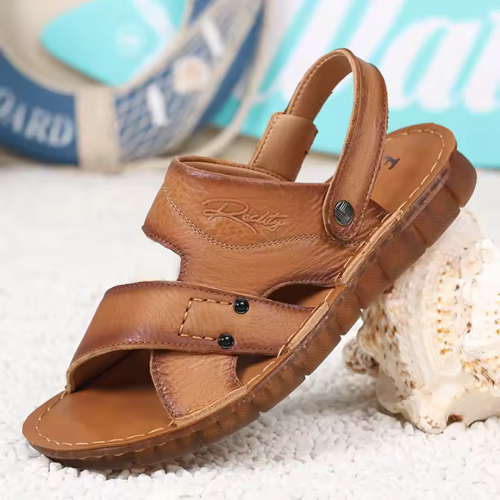 Nuevas sandalias de los hombres de cuero genuino zapatos de playa de los hombres de cuero suave suela suave suela de tendón de res zapatos de cuero fresco cómodo papá zapatos zapatillas hombres - 1