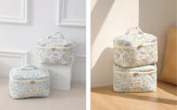 Quilted Makeup Bag for Women, Floral Cotton Cosmetic Bag