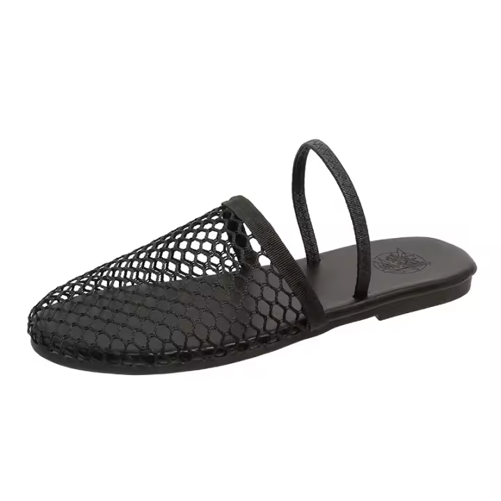 Moda rojo tejiendo hueco romano nueva cabeza redonda fondo plano zapatos de pescador bolsa cabeza media zapatillas - 1