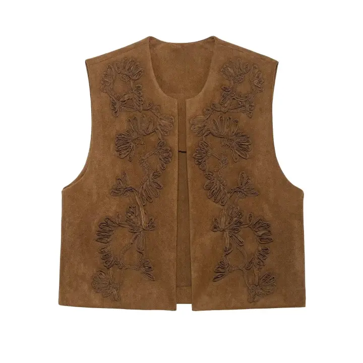 Top Retro liso sin mangas para mujer, estilo informal, redondo, con diseño bordado, verano 2025 - 1