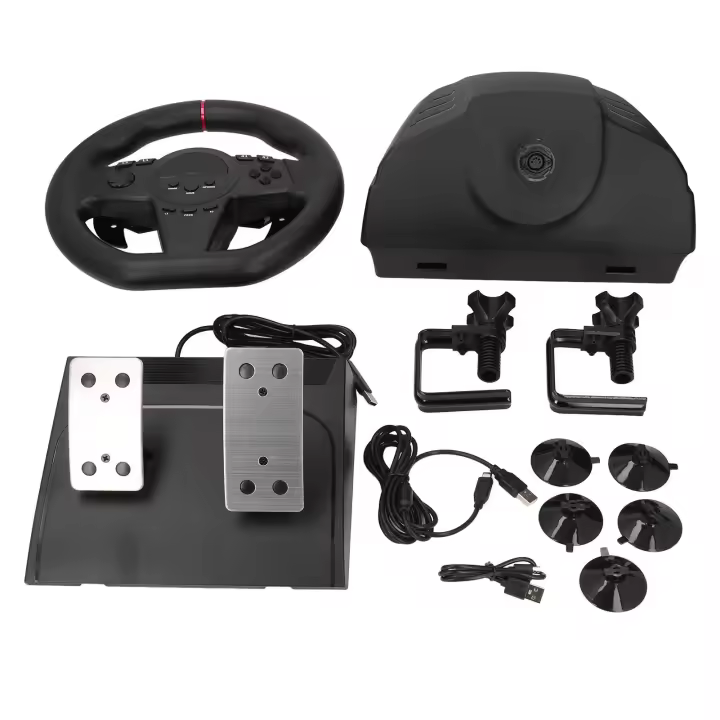 Volante de juego de 270 grados para evitar resbalones, volante de carreras con pedales de revestimiento para PS3 para Switch PC - 1