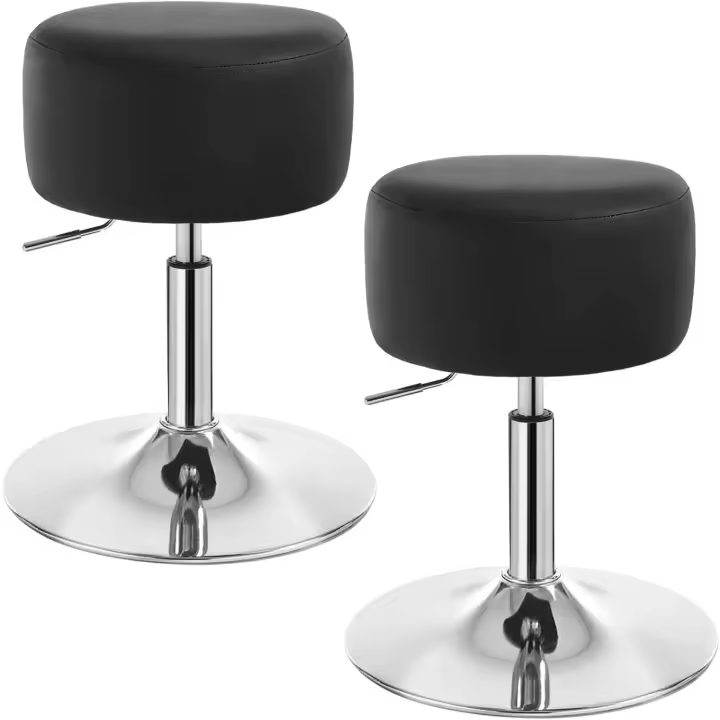 2X Taburetes Redondos de Maquillaje, Taburetes Pequeños Giratorios de Altura Ajustable 54-69 cm, Taburetes Bar Bajo PU para Tocador, Dormitorio, Oficina en casa y Salón, Gris, BH14gr-2 - 1