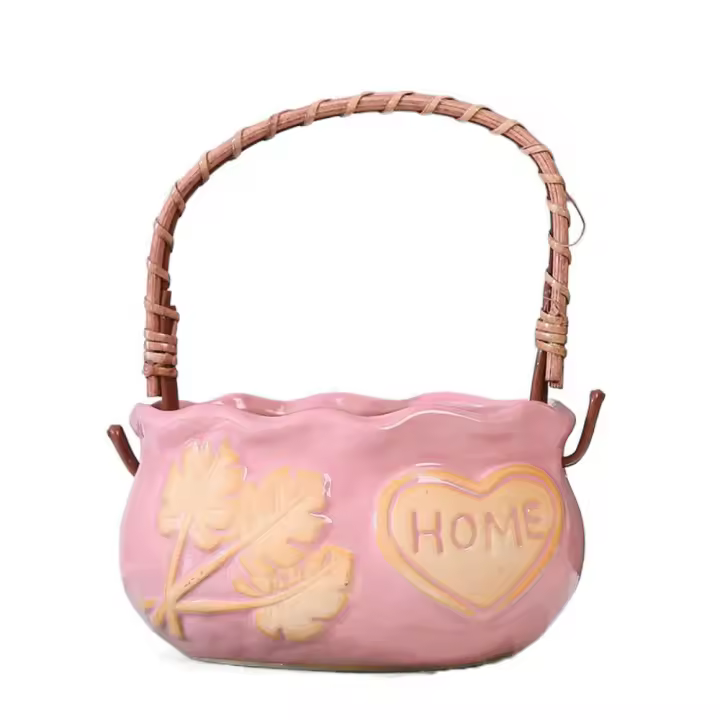 Maceta suculenta de cerámica resistente a la corrosión, decorativa con mango, maceta creativa, adorno de maceta nórdica transpirable - 1