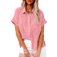 Verano mujer lino bolsillo blusa camisas pantalón corto casual manga OL entrenamiento blusa suelta Tops LRFZ-6022 - details 3