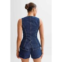 Traje corto informal de dos piezas para mujer, traje de cuello redondo sin mangas, botonadura única, Color sólido, moda de verano, traje de mujer Y2K - details 8