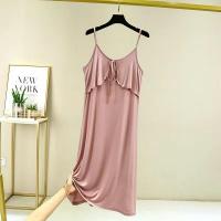 Camisón modal de verano: estilo con tirantes, diseño de línea A suelto y adelgazante, vestido largo con capa interior fina, falda elegante para el hogar de talla grande - details 2