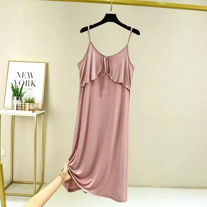 Camisón modal de verano: estilo con tirantes, diseño de línea A suelto y adelgazante, vestido largo con capa interior fina, falda elegante para el hogar de talla grande - 1