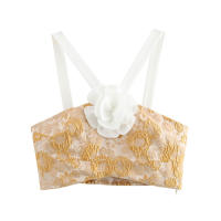 OUWU- Top Corto De Jacquard Con Decoración Floral Tridimensional De Temperamento Minimalista De Estilo Francés Para Mujer - details 0