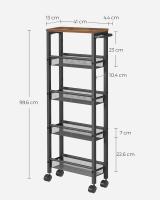 Carro de 4 Niveles, Carro Estrecho de Cocina con Ruedas, con Asa, para Espacio Reducido, 22 x 45,4 x 77 cm, para Cocina, Baño, Salón, Estudio, Marrón Rústico y Negro LRC033B01 - details 52
