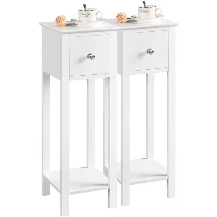 Mesita de Noche de Madera Lacada 2pcs con Cajón y Estante Tamaño 25x25x70cm - 1