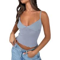 Top corto sexy con volantes Camiseta sin mangas Y2k con cuello en V Chaleco de tirantes sólido - details 2