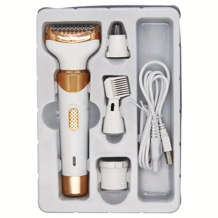 Maquinilla de afeitar eléctrica para mujeres, afeitadora 4 en 1 para cabello público, removedor de pelo inalámbrico húmedo y seco para cejas, nariz, cara, piernas - 1