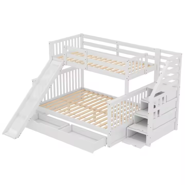 Cama de Almacenamiento Multifuncional Blanca 90 x 200 sobre 140 x 200 Con Cajones - 1