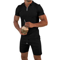 Verano de los hombres nuevo conjunto de pantalones cortos de manga corta Conjunto de manga corta Polo con cremallera de solapa para hombres europeos y americanos - details 13