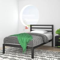 Cama 90x190 cm - Altura 36 cm con almacenaje debajo de la cama - Estructura de cama de plataforma de metal con cabecero - Negro - details 9