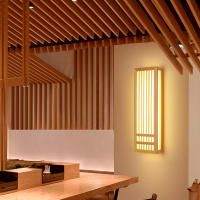Lámpara de pared Rectangular de madera, candelabros LED japoneses de madera maciza, Art Deco para dormitorio y sala de estar - details 1