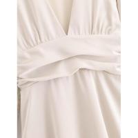 Mini vestido liso de satén de otoño para mujer, Vestidos informales de manga larga con cuello en V y cintura fruncida, Vestidos femeninos - details 3