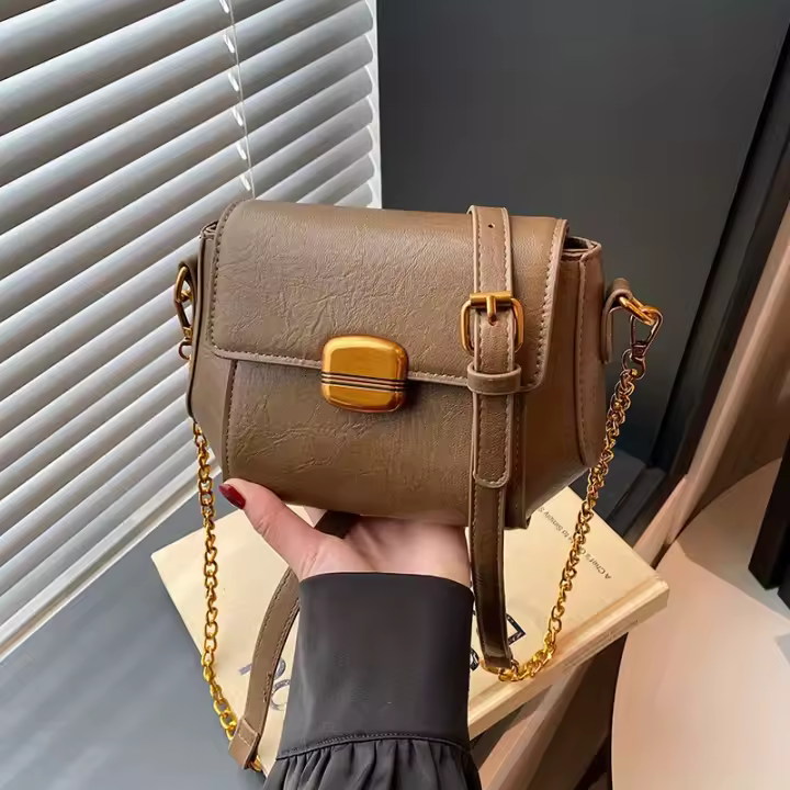 Bolso bandolera para mujer con correa ajustable - Bolso compacto de gran capacidad, herrajes en tono dorado, para todos los días, oficina, fiesta - Disponible en negro, café, caqui - Bolso de hombro elegante, bolso cruzado, artículos esenciales de viaje - 1