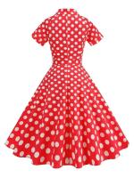 Vestido de Algodón con Estampado de Puntos Vintage Hepburn Cuello de Fleca Corto para Mujeres - details 2