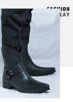 Nuevas botas de cuero con cremallera lateral para hombre, zapatos de cuero de caña alta con relieve - details 8