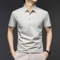 Polo de manga para hombre con cuello corto, seda helada, transpirable, agradable para la piel, moderno - details 0