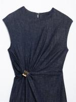 OUWU- Vestidos Midi Plisados De Mezclilla Para Mujer, Vestidos Largos Sin Mangas Con Cuello Redondo A La Moda, Vestido De Fiesta Elegante Vintage Para Mujer - details 2