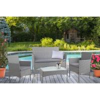 Conjunto de Jardín de Resina Tejido en Gris 4 Piezas: Sofá, Sillones, Mesa de Centro - details 1