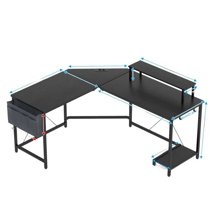 Rcynview Mesa de Ordenador Mesa de PC Escritorio de Oficina Mesa Mesa Esquinera de Ángulo para Hogar Escuela y Oficina Escritorio de ordenador para colocar en la esquina, diseño industrial  rústico para estudio y oficina 130x50x74cm Madera Negro - 1