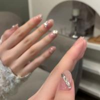 Puro hecho a mano hielo a través de nude con diamantes de alta calidad sentido uñas usables parches de uñas de longitud media - details 8