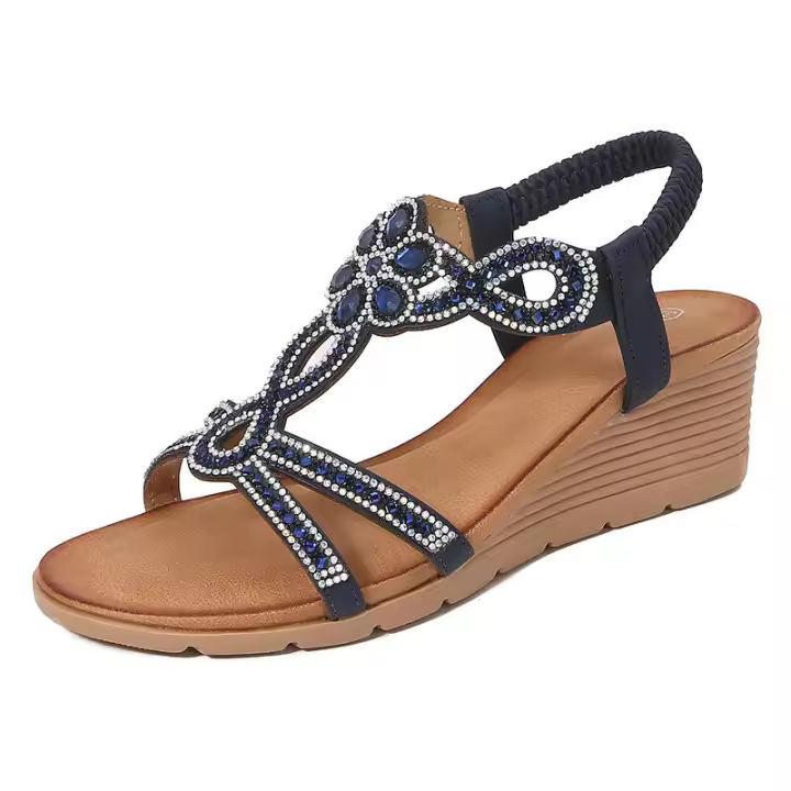 Sandalia 2025 Nuevas sandalias de moda con diamantes de agua Zapatos de mujer con tacón inclinado y parte inferior gruesa - 1