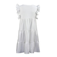 Falda larga plisada para mujer, manga de hoja de loto, cuello redondo, color sólido, lindo vestido de verano, nuevo - details 16