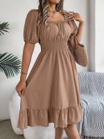 Elegante Vestido de Verano 2024 para Mujeres Cuello Cuadrado Corto Mangas Cortas con Volante - details 1
