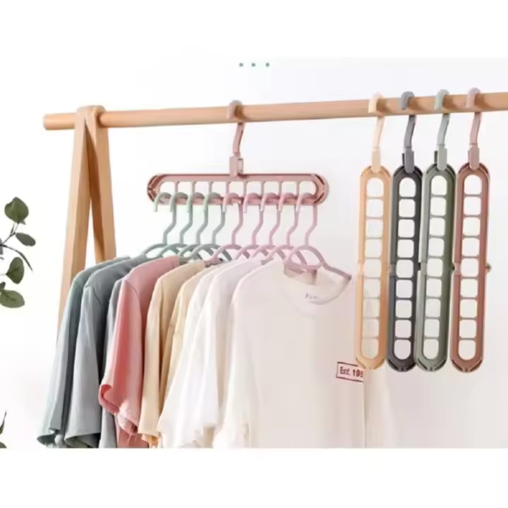 Colgador de ropa plegable multifuncional, percha mágica para almacenamiento de armario de dormitorio, 9 agujeros, ahorro de espacio - 1